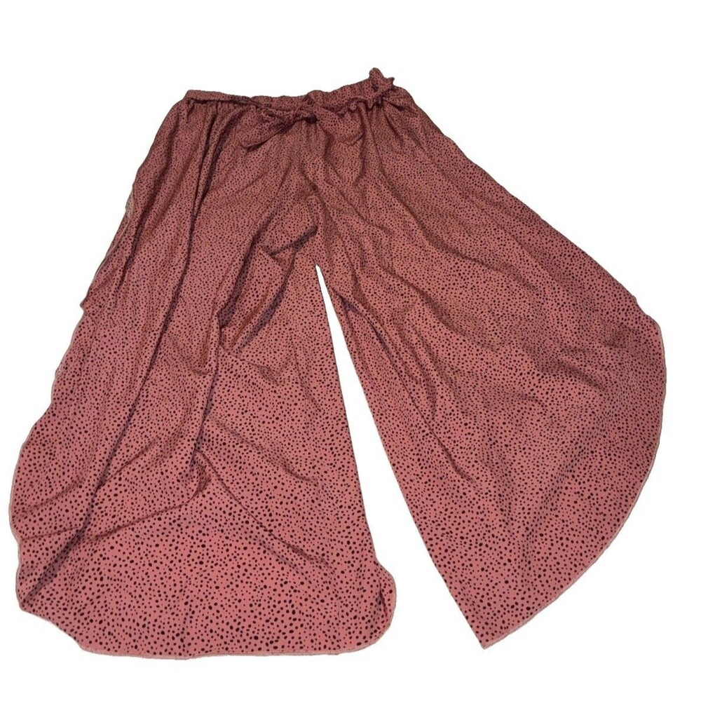 Palazzo Pants 3XL Pink Black Ditsy Dalmatian Dot Split Wide Leg Flowy Tulip Hem